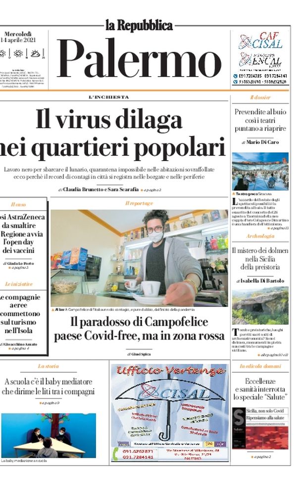 Prima Pagina, La Repubblica-Palermo: “Il virus dilaga nei quartieri popolari. Il paradosso di Campofelice” 