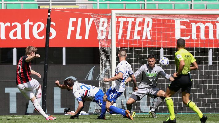Jens Petter Hauge, in gol nel match Milan-Sampdoria (Getty Images) 