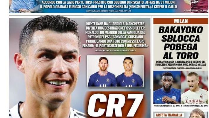Prima Pagina, Tuttosport: “CR7 and the City. Inter, svolta Correa!” Prima Pagina, Tuttosport: “CR7 and the City. Inter, svolta Correa!”