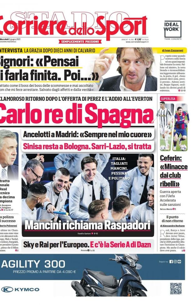 Prima Pagina, Corriere dello Sport: “Carlo re di Spagna. Signori: ‘Pensai di farla finita’. Sarri-Lazio, si tratta” Prima Pagina, Corriere dello Sport: “Carlo re di Spagna. Signori: ‘Pensai di farla finita’. Sarri-Lazio, si tratta”