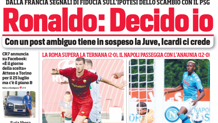 Prima Pagina, Corriere dello Sport: “Ronaldo: Decido io. Icardi ci crede” 