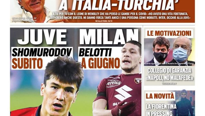 Prima Pagina, Tuttosport: “Juve, Shomurodov subito; Milan, Belotti a giugno. Papu, pressing Fiorentina” 