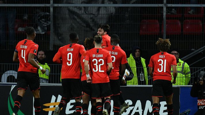 RENNES, FRANCE - DECEMBER 12: Joris Gnagnon of Stade Rennes celebrate a opening goal with his team mates during the UEFA Europa League group E match between Stade Rennes and SS Lazio at Roazhon Park on December 12, 2019 in Rennes, France. (Photo by Marco Rosi/Getty Images) RENNES, FRANCE - DECEMBER 12: Joris Gnagnon of Stade Rennes celebrate a opening goal with his team mates during the UEFA Europa League group E match between Stade Rennes and SS Lazio at Roazhon Park on December 12, 2019 in Rennes, France. (Photo by Marco Rosi/Getty Images)