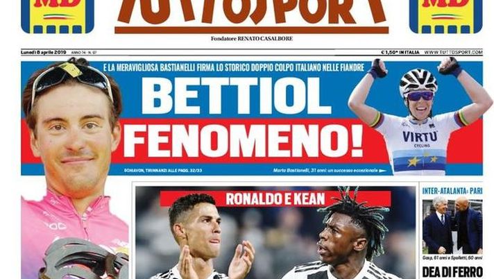 Prima Pagina, Tuttosport: &#8220;La coppia campioni. Dea di ferro, agganciato il Milan&#8221; 