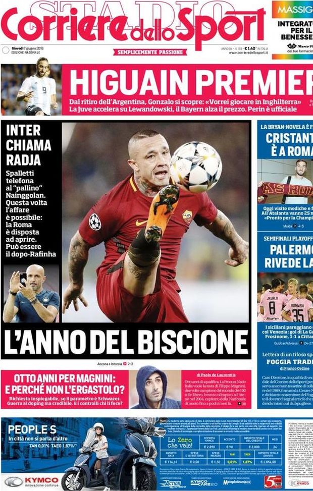 Prima Pagina, Corriere dello Sport: “L’anno del biscione. Higuain Premier. Palermo rivede la A…” Prima Pagina, Corriere dello Sport: “L’anno del biscione. Higuain Premier. Palermo rivede la A…”