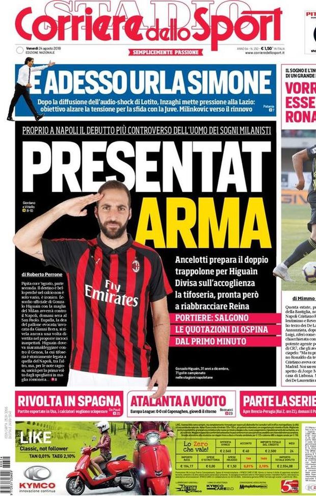 Prima Pagina, Corriere dello Sport: “Presentat arma. Adesso urla Simone. Parte la Serie B a 19: il Palermo…” Prima Pagina, Corriere dello Sport: “Presentat arma. Adesso urla Simone. Parte la Serie B a 19: il Palermo…”