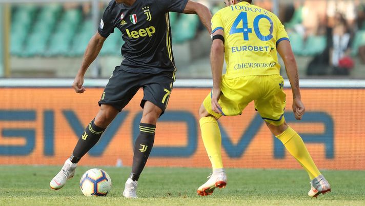 during the serie A match between Chievo Verona and Juventus at Stadio Marc'Antonio Bentegodi on August 18, 2018 in Verona, Italy. 