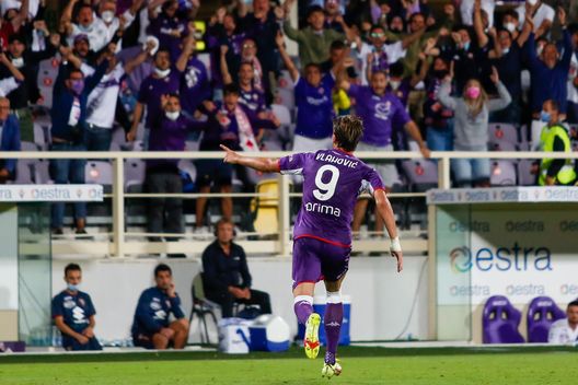  GERMOGLI PH: 28 AGOSTO 2021 FIRENZE STADIO ARTEMIO FRANCHI SERIE A FIORENTINA VS TORINO NELLA FOTO GOL ED ESULTANZA VLAHOVIC 