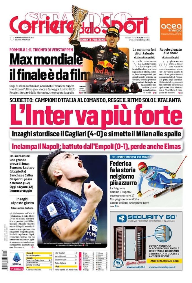 Prima Pagina, Corriere dello Sport: “L’Inter va più forte. Inciampa il Napoli”  Prima Pagina, Corriere dello Sport: “L’Inter va più forte. Inciampa il Napoli” - immagine 1