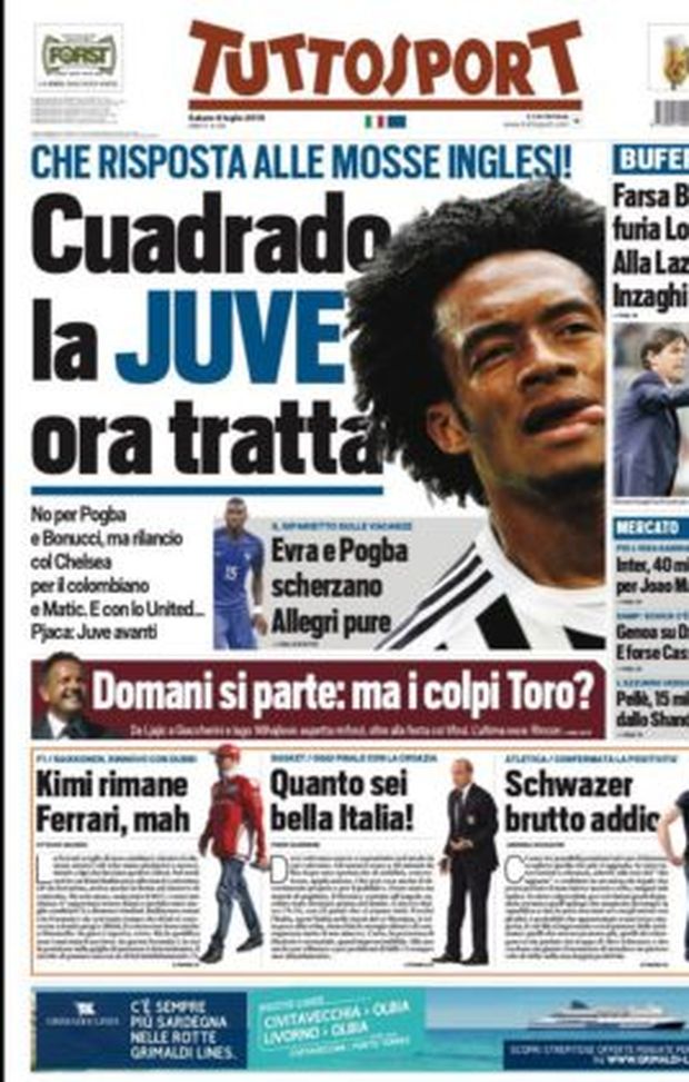 Prima Pagina, Tuttosport: “Cuadrado, la Juve ora lo tratta” 