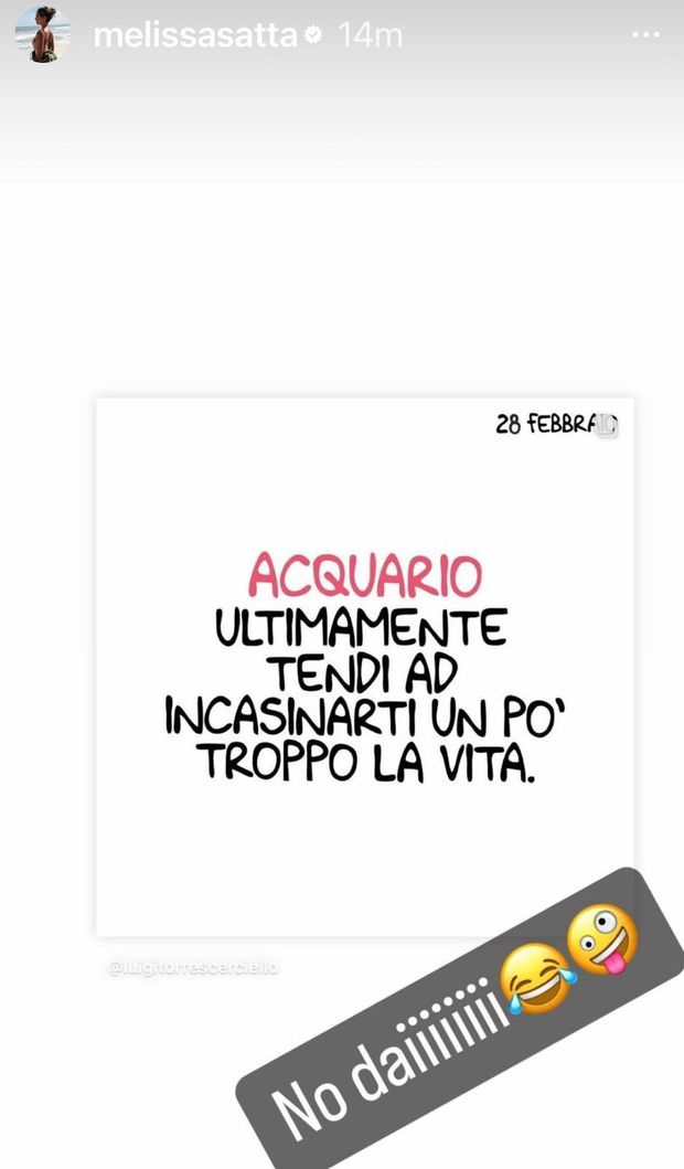 Melissa Satta, l’orosocopo le parla e lei risponde con ironia: “Incasinata? Ma no, dai!”- immagine 3