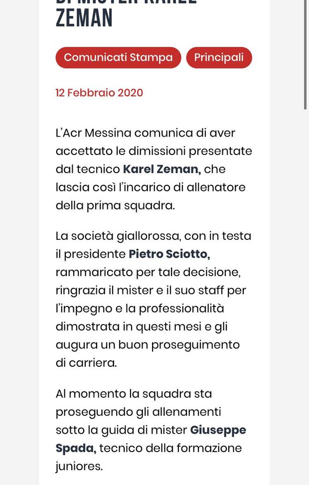 ARC Messina nel caos: Zeman jr saluta tutti 