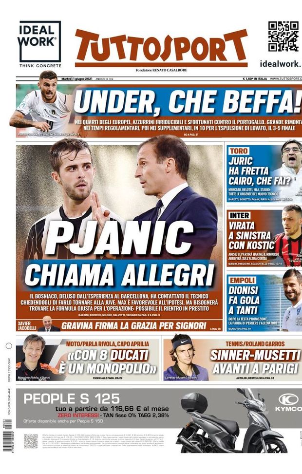 Prima Pagina, Tuttosport: “Pjanic chiama Allegri. Inter, virata a sinistra con Kostic” 