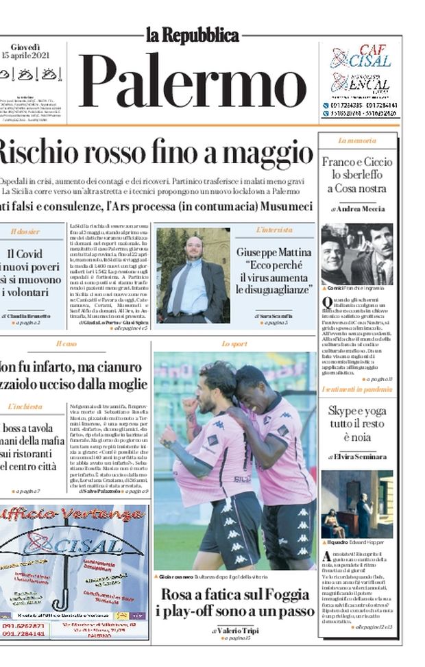 Prima Pagina, La Repubblica-Palermo: “Rischio rosso fino a maggio. Rosa a fatica sul Foggia, i play-off sono a un passo” 