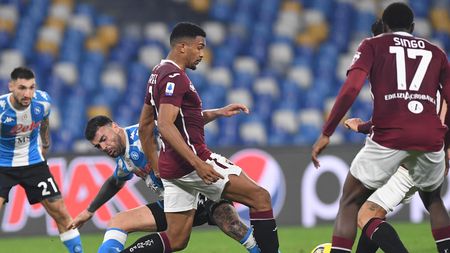 NAPLES, ITALY - DECEMBER 23: Andrea Petagna  of Napoli during the Serie A match between SSC Napoli and Torino FC at Stadio Diego Armando Maradona on December 23, 2020 in Naples, Italy. (Photo by SSC NAPOLI/SSC NAPOLI via Getty Images)