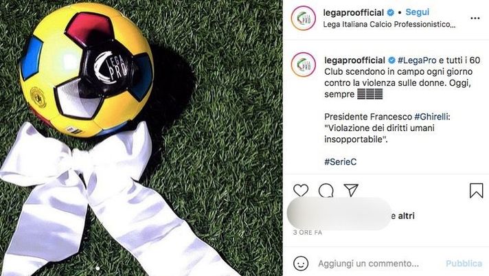 Lega Pro, fiocco bianco contro la violenza sulle donne: “Non si abbassi la guardia” 