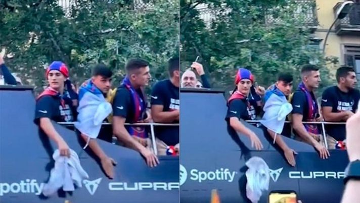 Festa Barça, Gavi riceve la maglia del Real e la getta in strada! - immagine 1