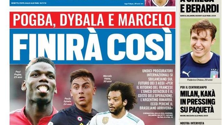 Prima Pagina, Tuttosport: “Finirà così. Tocca a Chiesa e Berardi. Kakà in pressing in su Paquetà. Toro-Iago: 2022…” Prima Pagina, Tuttosport: “Finirà così. Tocca a Chiesa e Berardi. Kakà in pressing in su Paquetà. Toro-Iago: 2022…”