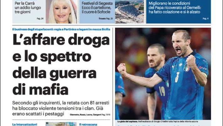 Prima Pagina, Giornale di Sicilia: “Sofferenza e delirio. Gli azzurri in finale” 