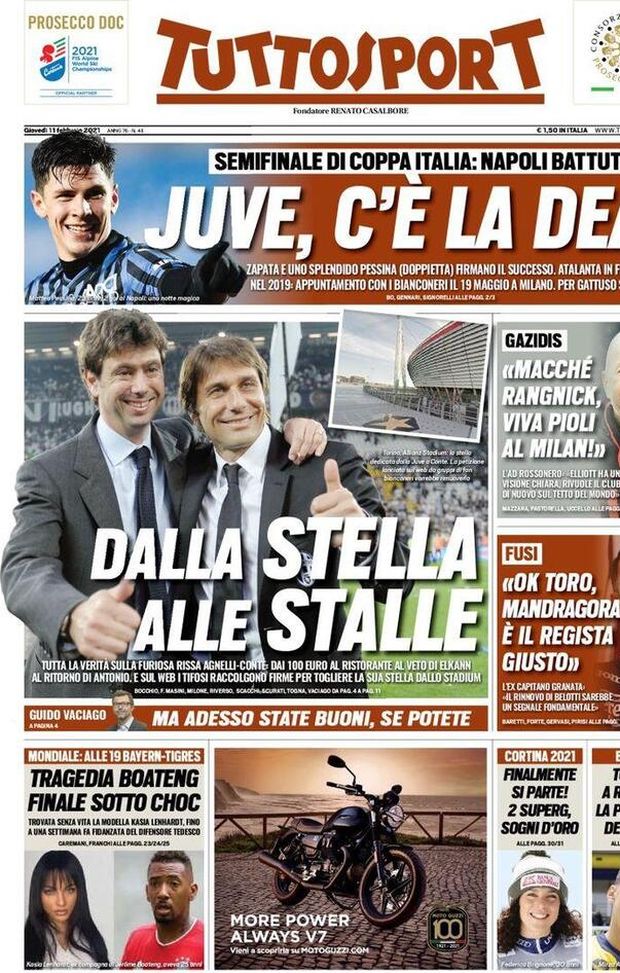  Tuttosport, la prima pagina di oggi, giovedì 11 febbraio 2021 