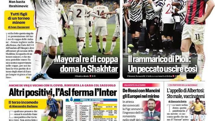 Prima Pagina, Corriere dello Sport: “La Roma, Italia! Milan eliminato dallo United, solo i giallorossi in Europa”  Prima Pagina, Corriere dello Sport: “La Roma, Italia! Milan eliminato dallo United, solo i giallorossi in Europa”