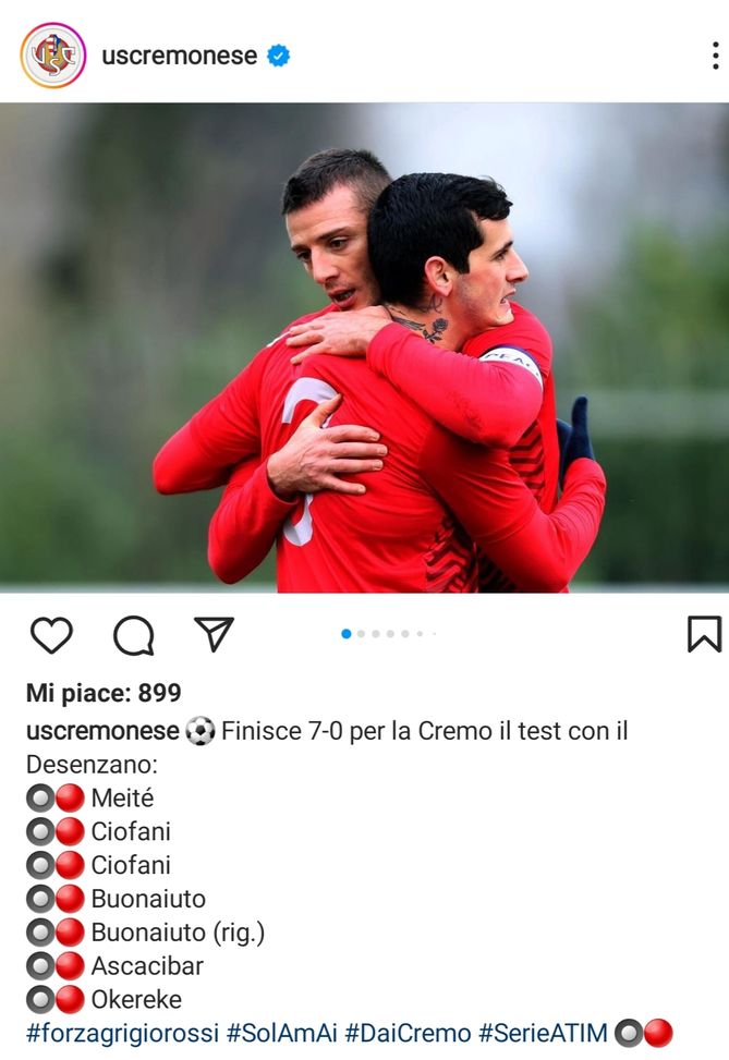 Ciofani e Buonaiuto scatenati: la Cremonese ne fa 7 in amichevole…- immagine 2