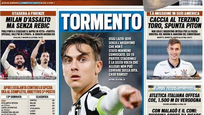 Prima Pagina, Tuttosport: “Tormento Dybala. Sinner, ora sei l’Italia!” Prima Pagina