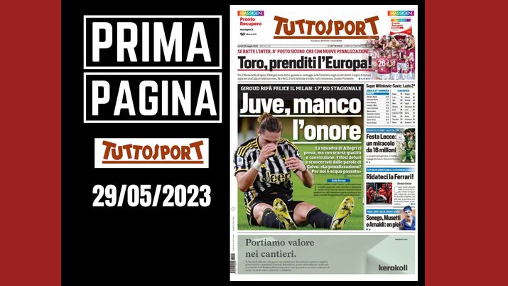 Prima pagina Tuttosport: 'Juve, manco l'onore!'
