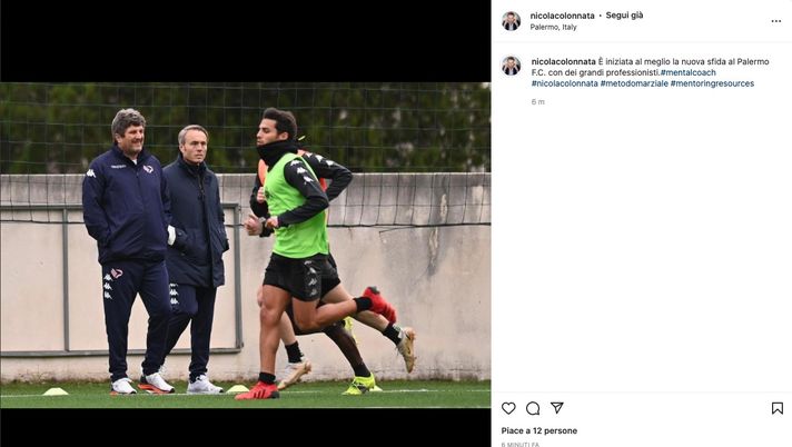 Palermo, l’entusiasmo del mental coach Colonnata su Instagram: “Iniziato al meglio”  colonnata