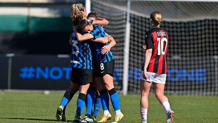 MILAN, ITALY - MARCH 14: FC Internazionale players celebrates the victory during the Women Coppa Italia match between FC Internazionale and AC Milan at Suning Youth Development Centre in memory of Giacinto Facchetti on March 14, 2021 in Milan, Italy. (Photo by Mattia Ozbot/Inter via Getty Images) MILAN, ITALY - MARCH 14: FC Internazionale players celebrates the victory during the Women Coppa Italia match between FC Internazionale and AC Milan at Suning Youth Development Centre in memory of Giacinto Facchetti on March 14, 2021 in Milan, Italy. (Photo by Mattia Ozbot/Inter via Getty Images)