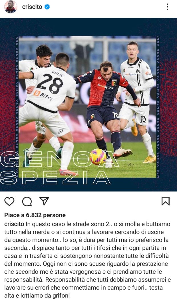 Derby ligure, Criscito a muso duro: “O buttiamo tutto nella m…..o usciamo da sta situazione!”- immagine 2