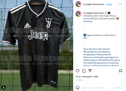 maglia Juventus (credit la maglia bianconera Instagram) Juventus, sul web spunta la maglia da trasferta 2022-23- immagine 2
