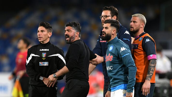 NAPLES, ITALY - MAY 23: Gennaro Gattuso, Head Coach of SSC Napoli reacts during the Serie A match between SSC Napoli and Hellas Verona FC at Stadio Diego Armando Maradona on May 23, 2021 in Naples, Italy. Sporting stadiums around Italy remain under strict restrictions due to the Coronavirus Pandemic as Government social distancing laws prohibit fans inside venues resulting in games being played behind closed doors. (Photo by Francesco Pecoraro/Getty Images) NAPLES, ITALY - MAY 23: Gennaro Gattuso, Head Coach of SSC Napoli reacts during the Serie A match between SSC Napoli and Hellas Verona FC at Stadio Diego Armando Maradona on May 23, 2021 in Naples, Italy. Sporting stadiums around Italy remain under strict restrictions due to the Coronavirus Pandemic as Government social distancing laws prohibit fans inside venues resulting in games being played behind closed doors. (Photo by Francesco Pecoraro/Getty Images)