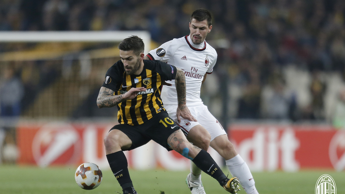 Alessio Romagnoli durante AEK Atene-Milan, foto @acmilan