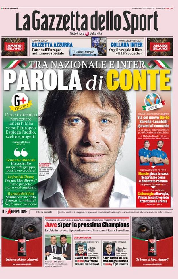 Prima Pagina, La Gazzetta dello Sport: “Parola di Conte. Via col nuovo Ba-Lo” Prima Pagina, La Gazzetta dello Sport: “Parola di Conte. Via col nuovo Ba-Lo”