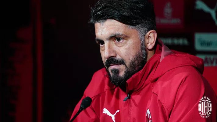 Gennaro Gattuso, tecnico del Milan, in conferenza stampa a Milanello (credits: acmilan.com)