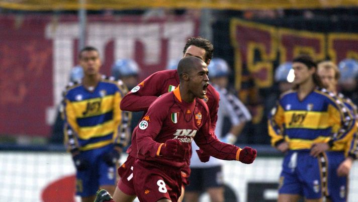 9 Dec 2001: Marcos Assuncao of Roma celebrates after scoring during the Serie A 14th Round League match between Parma and Roma, played at the Ennio Tardini Stadium in Parma Italy. DIGITAL IMAGE. Mandatory Credit: Grazia Neri/ALLSPORT 9 Dec 2001: Marcos Assuncao of Roma celebrates after scoring during the Serie A 14th Round League match between Parma and Roma, played at the Ennio Tardini Stadium in Parma Italy. DIGITAL IMAGE. Mandatory Credit: Grazia Neri/ALLSPORT