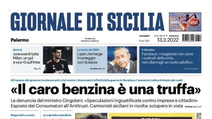 Prima Pagina, Giornale di Sicilia: “Il caro benzina è una truffa”  Prima Pagina, Giornale di Sicilia: “Il caro benzina è una truffa” - immagine 1