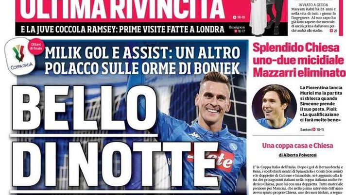 Prima Pagina, Corriere dello Sport: &#8220;Bello di notte. Higuain, ultima rivincita. Lautaro fa volare l&#8217;Inter&#8230;&#8221; 