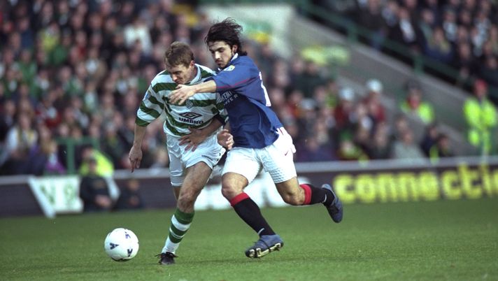 Rino Gattuso nei Rangers all'epoca di Marco Negri. Mandatory Credit: Stu Forster /Allsport Rino Gattuso nei Rangers all'epoca di Marco Negri. Mandatory Credit: Stu Forster /Allsport