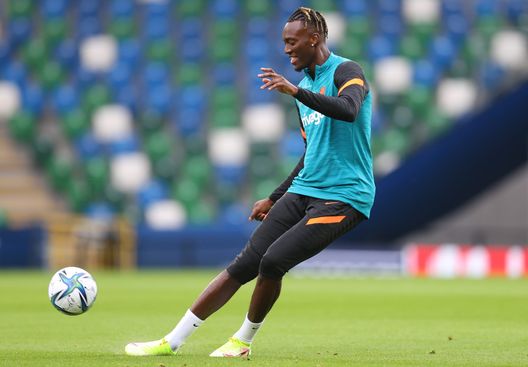 BELFAST, NORTHERN IRELAND - AUGUST 10: Tammy Abraham of Chelsea in action during a Chelsea FC Training Session ahead of the UEFA Super Cup 2021 match between Chelsea FC and Villarreal at Windsor Park on August 10, 2021 in Belfast, Northern Ireland. (Photo by Catherine Ivill/Getty Images) BELFAST, NORTHERN IRELAND - AUGUST 10: Tammy Abraham of Chelsea in action during a Chelsea FC Training Session ahead of the UEFA Super Cup 2021 match between Chelsea FC and Villarreal at Windsor Park on August 10, 2021 in Belfast, Northern Ireland. (Photo by Catherine Ivill/Getty Images)
