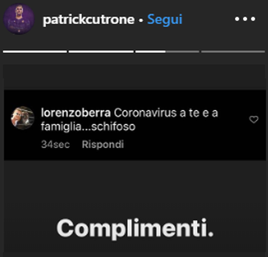 Messaggio contro Cutrone su Instagram Messaggio contro Cutrone su Instagram