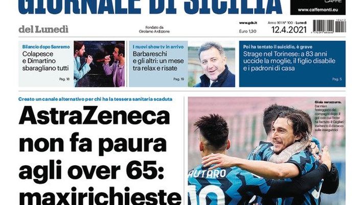 Prima Pagina, Giornale di Sicilia: “AstraZeneca non fa paura agli over 65, maxirichieste&#8221; 