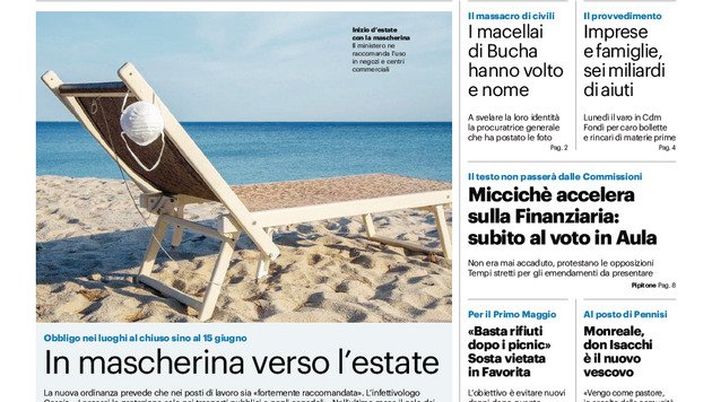 Prima Pagina, Giornale di Sicilia: “In mascherina verso l’estate” - immagine 1
