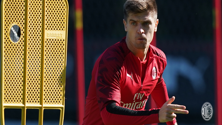 Krzysztof Piatek, attaccante del Milan, in allenamento a Milanello (credits: acmilan.com) 