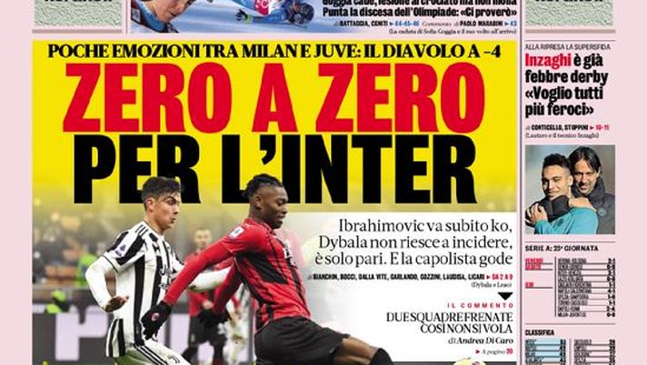 Prima Pagina, La Gazzetta dello Sport: “Zero a zero per l’Inter. Vlahovic…” - immagine 1