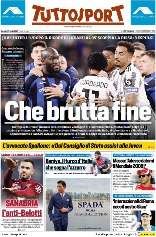 Prima pagina Tuttosport 05/04/2023