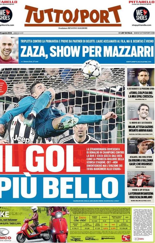 Prima Pagina, Tuttosport: “Il gol più bello. Zaza, show per Mazzarri. Milan, attesa Gazidis…” Prima Pagina, Tuttosport: “Il gol più bello. Zaza, show per Mazzarri. Milan, attesa Gazidis…”
