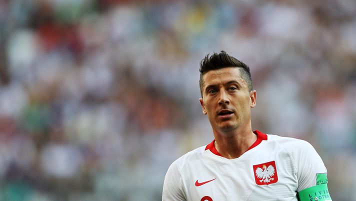 VOLGOGRAD, RUSSIA - JUNE 28:  Robert Lewandowski of Poland looks on during the 2018 FIFA World Cup Russia group H match between Japan and Poland at Volgograd Arena on June 28, 2018 in Volgograd, Russia.  (Photo by Francois Nel/Getty Images) 
