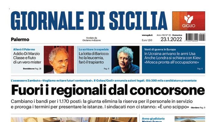 Prima Pagina, Giornale di Sicilia: “Fuori i regionali dal concorsone. Addio Di Marzio” - immagine 1